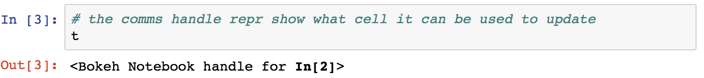Screenshot of Jupyter showing the representation of a notebook comms handle in an output cell.