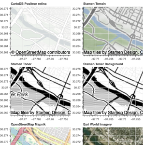 Thumbnail link to the examples/topics/geo/tile_demo_map.py example shows a grid of map plots at identical locations using various different tile providers.